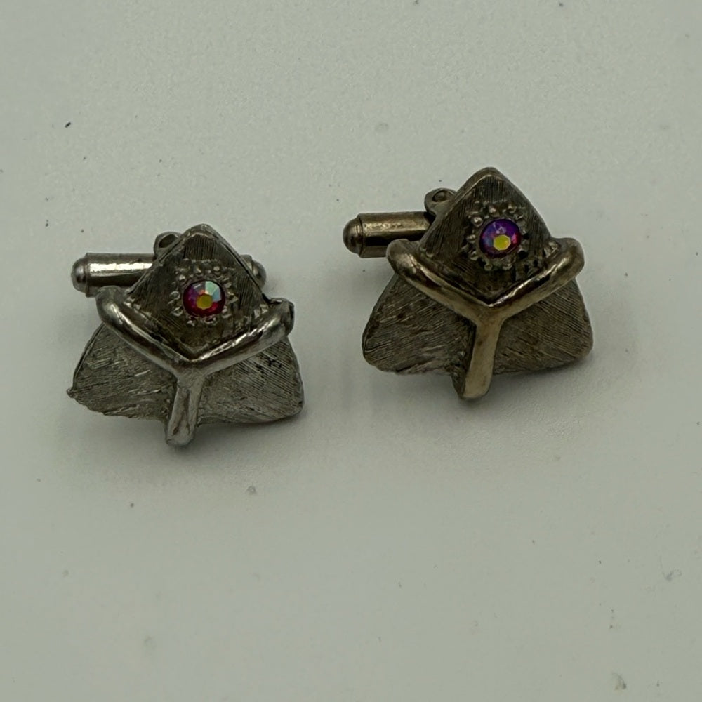 Vintage Silver Cufflinks With Purple /Pink Prismatic Accent Stone