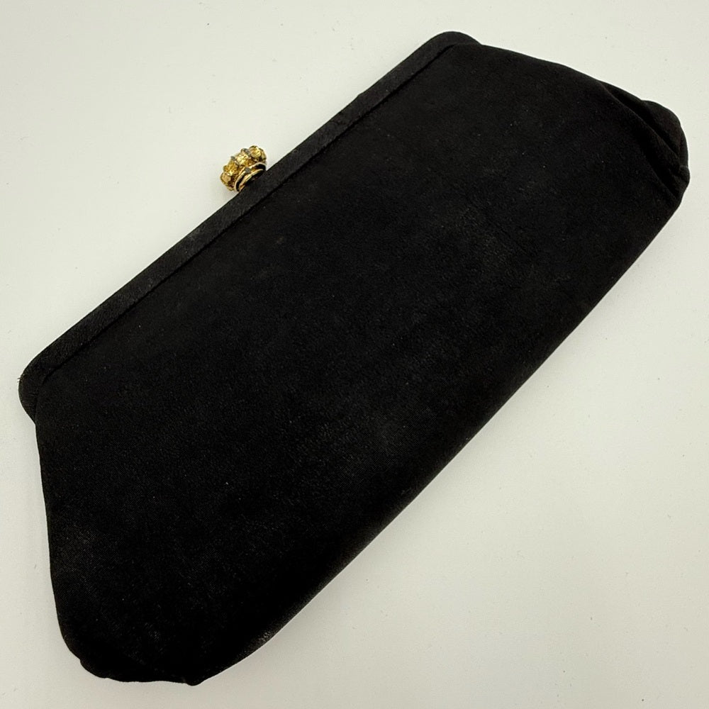 Vintage Elegant Black Clutch with Gold and Pearl-Style Clasp