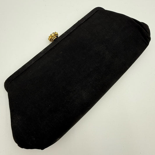 Vintage Elegant Black Clutch with Gold and Pearl-Style Clasp