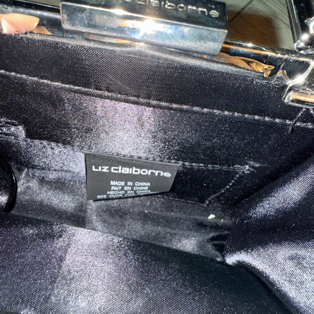 Elegant Liz Claiborne Vintage Black Evening Handbag With Silver and CZ Accents