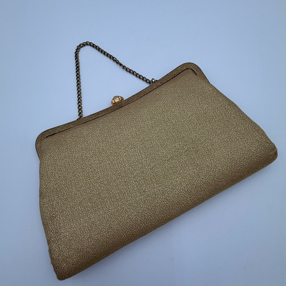 Vintage Gold Sparkle Snap Closure Chain Handle Evening Bag