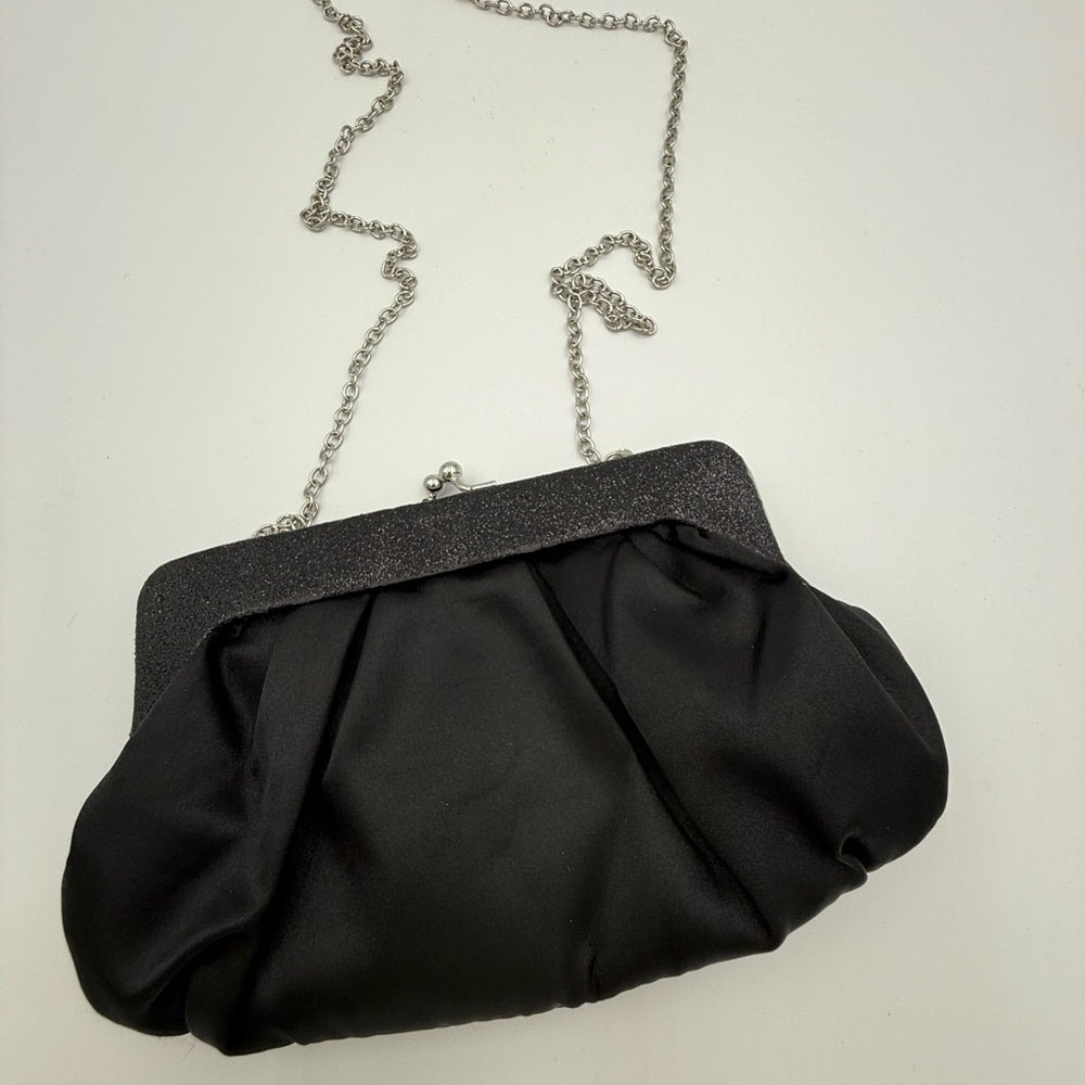 Elegant Black Evening Clutch With Sparkles and Chain Strap