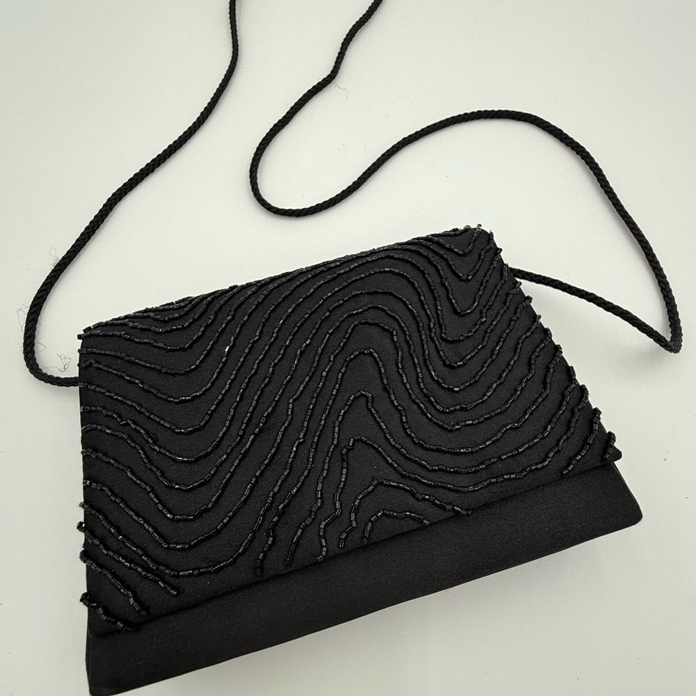 Elegant Vintage Black Beaded Evening Clutch