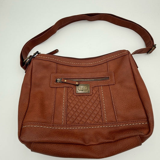 b.o.c. Born Concept Tan Leather Shoulder Bag With Woven Accent
