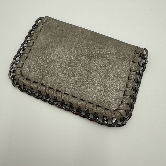 Vintage Gunmetal Gray Leather Chain-Trimmed Women's Card Wallet