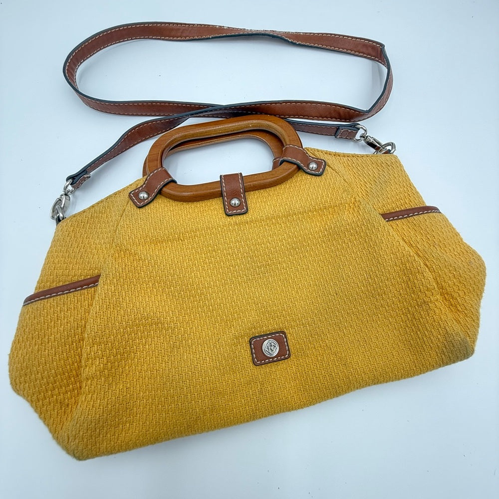 Vintage Yellow and Brown Women's Woven Handbag