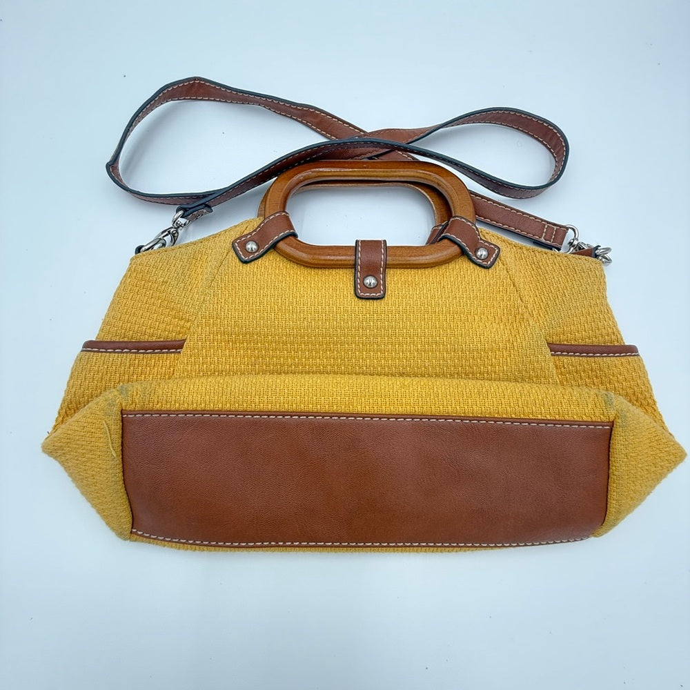 Vintage Yellow and Brown Women's Woven Handbag