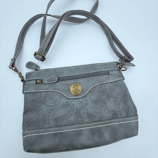 Vintage Stone Mountain Gray Faux Leather Patterned Shoulder Bag