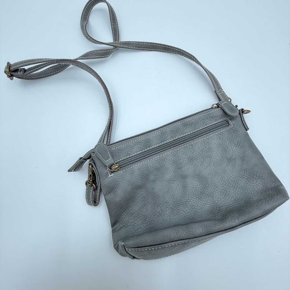 Vintage Stone Mountain Gray Faux Leather Patterned Shoulder Bag