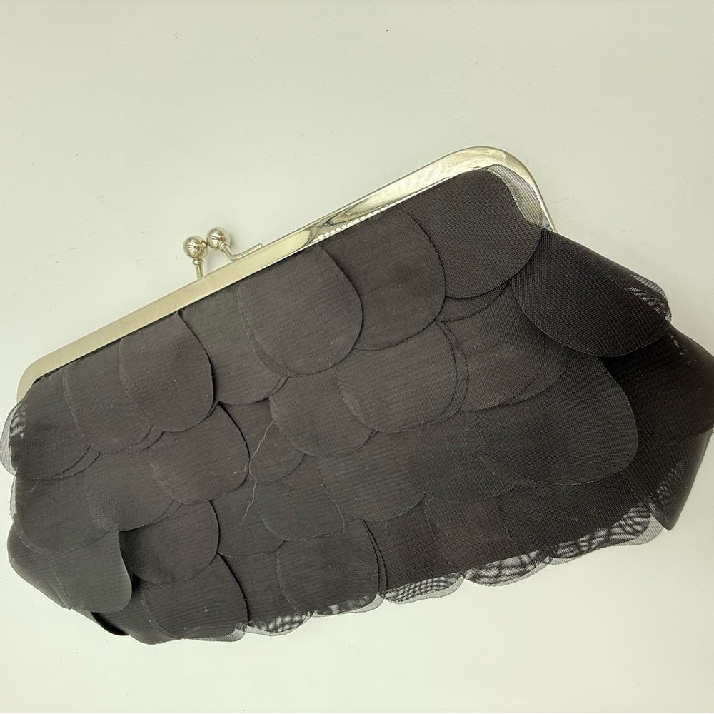 Bijoux Terner Black Scalloped Clutch With Removable Chain Handle