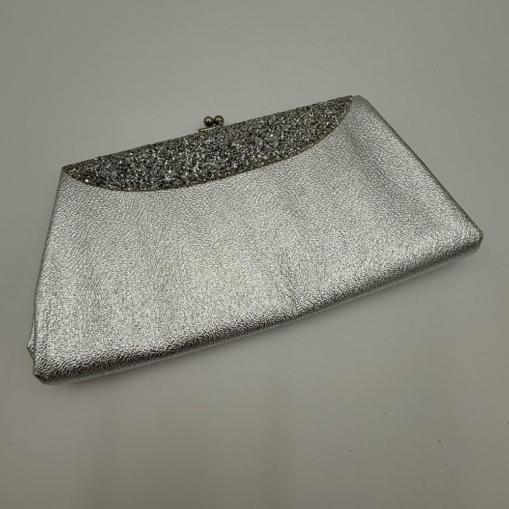 Elegant Vintage Silver Clutch Evening Bag Bag With Chain Handle