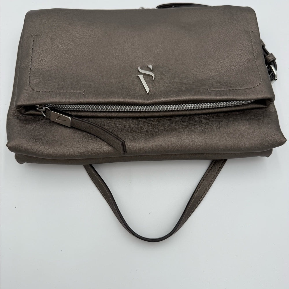 Simply Vera by Vera Wang Vegan Leather Platinum Silver Foldover Handbag