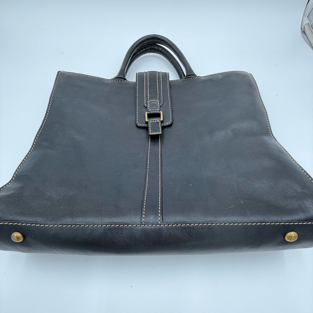 Vintage Fossil Black Leather XL Tote Bag