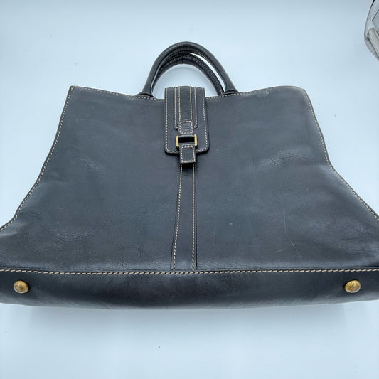 Vintage Fossil Black Leather XL Tote Bag