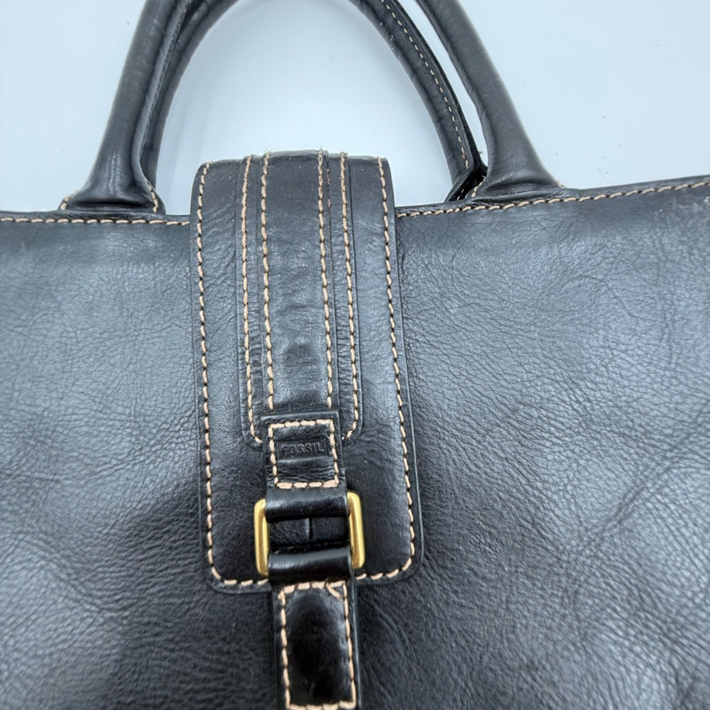 Vintage Fossil Black Leather XL Tote Bag