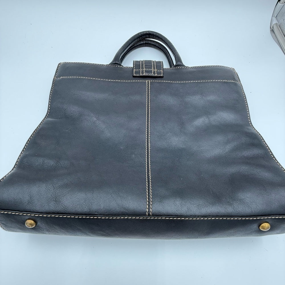 Vintage Fossil Black Leather XL Tote Bag