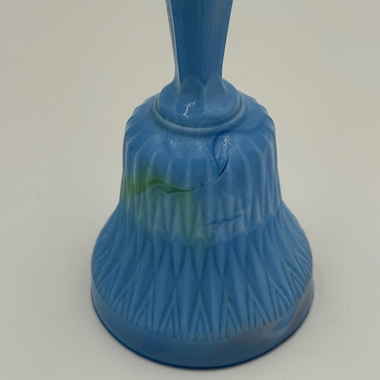 Vintage Elegant Blue Glass Bell With Green Swirls