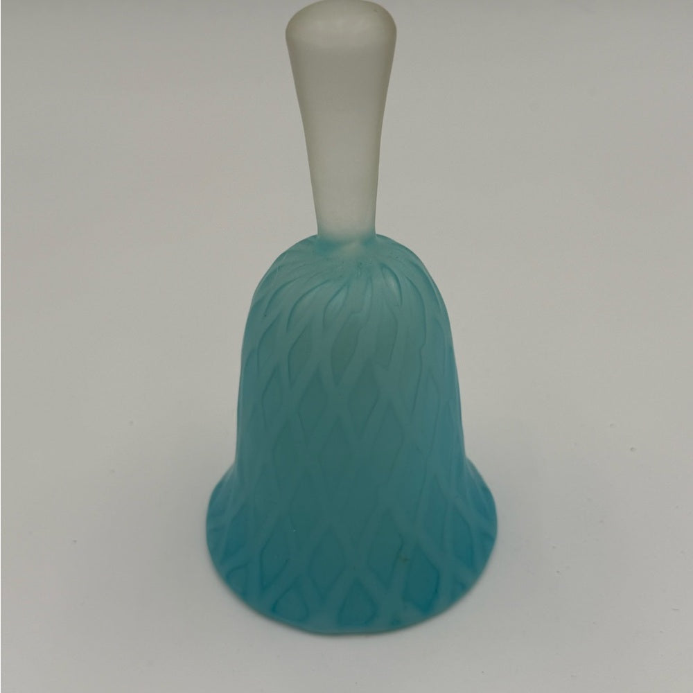 Vintage Blue Frosted Glass Bell With Diamond Pattern