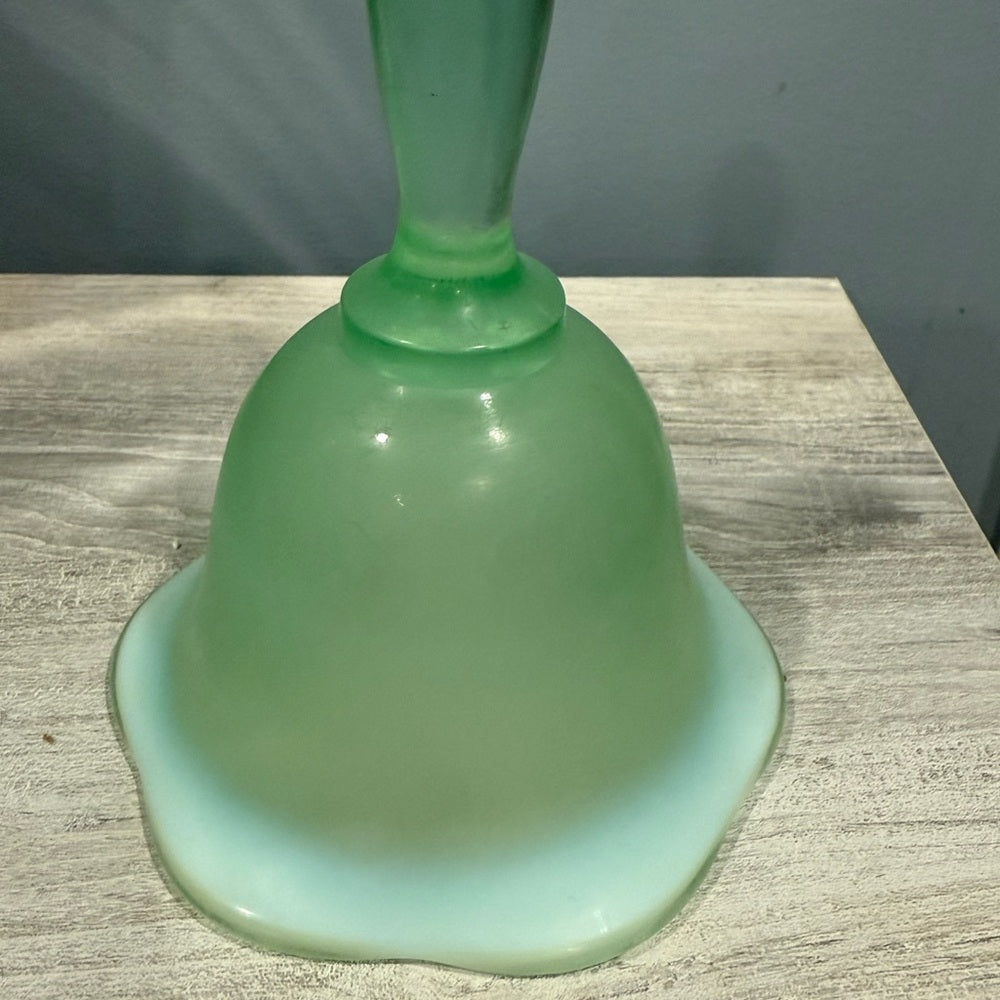 Vintage Collectible Green Glass Bell With Crystal Ringer