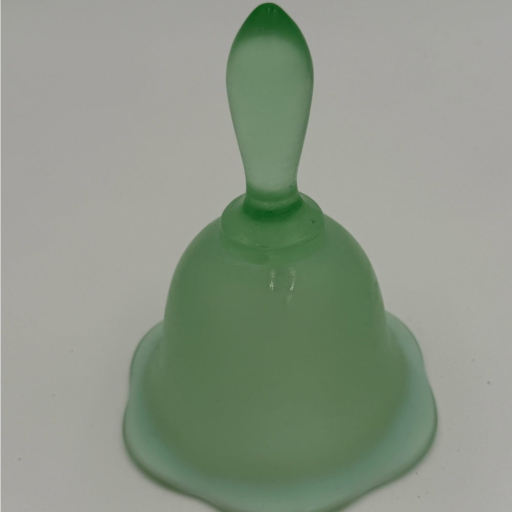 Vintage Collectible Green Glass Bell With Crystal Ringer