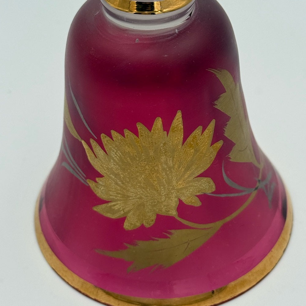 Elegant Gold and Red Antique Decorative Bell With Bird and Leaves