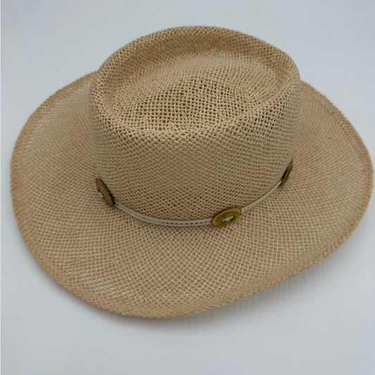 Vintage Men’s Tan Straw Hat With Decorative Hat Band