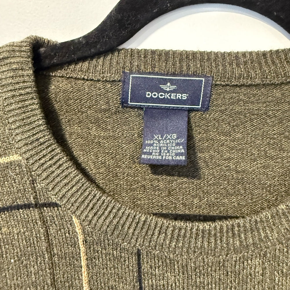 Dockers Men's Olive Green Plaid Crewneck Sweater Size XL