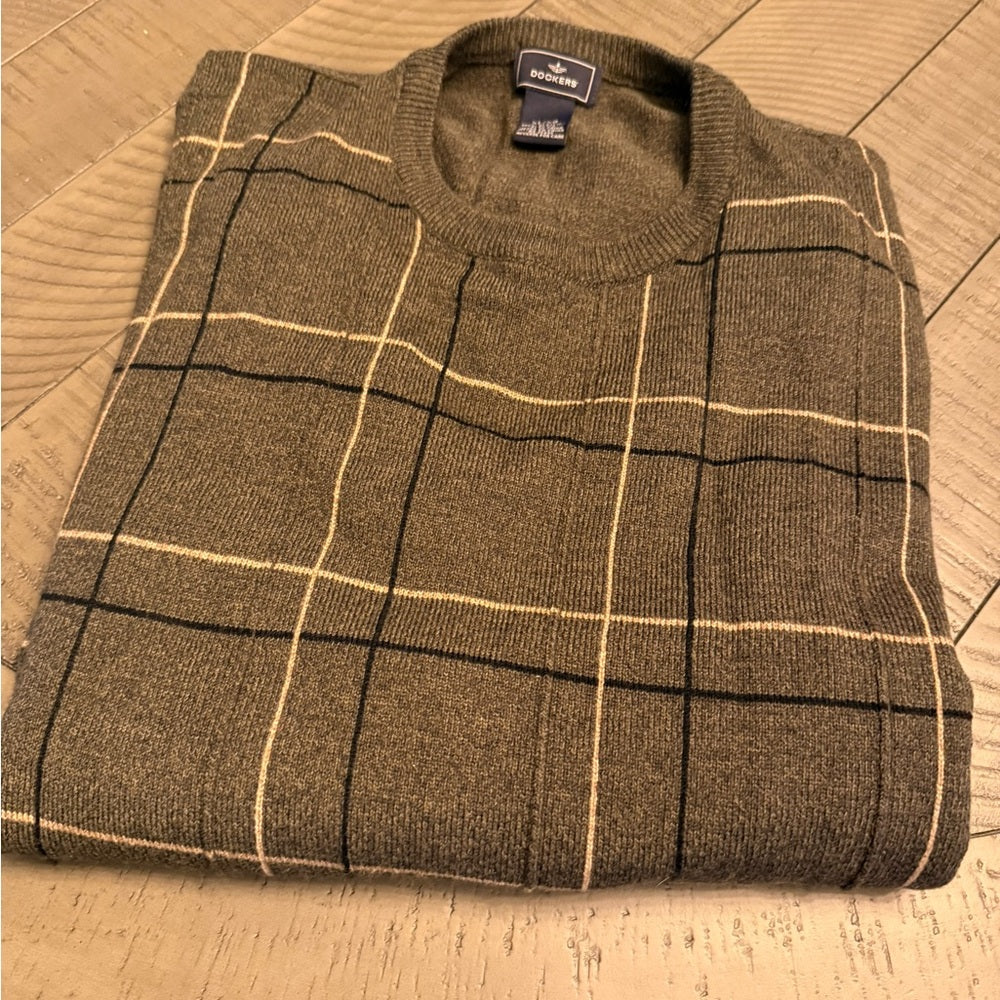 Dockers Men's Olive Green Plaid Crewneck Sweater Size XL