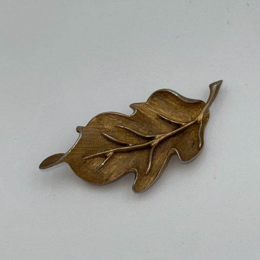 Vintage Textured Gold-Tone Leaf Brooch