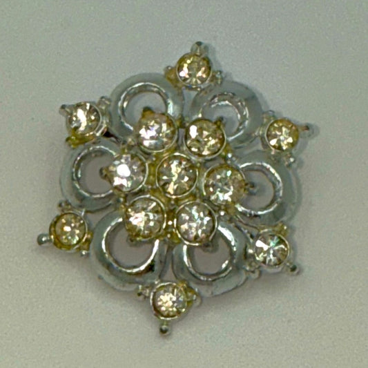Vintage Elegant Silver-Tone Floral Brooch With Sparkling CZ Accents