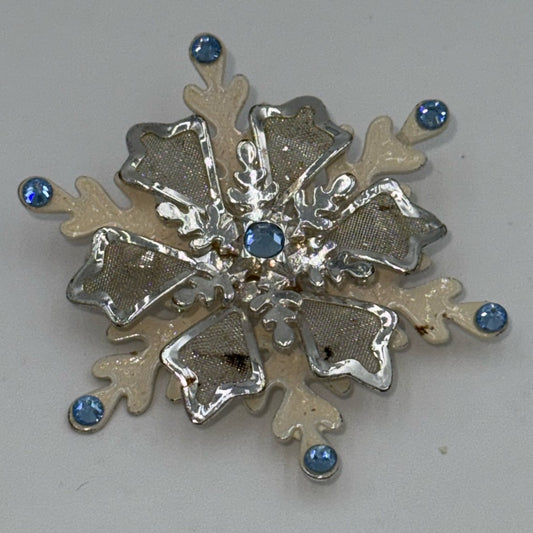 Vintage Silver and Blue Snowflake Brooch