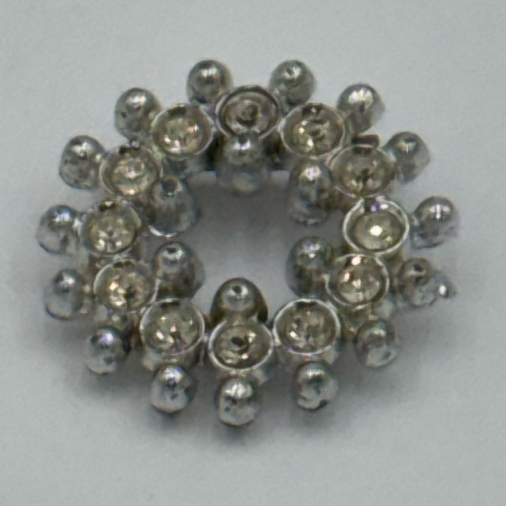 Vintage Silver-Tone CZ Crystal Round Brooch