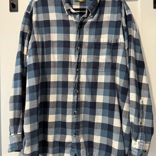 Bass Pro Navy Blue and White Plaid Flannel Casual Shirt Men’s Size 2XL