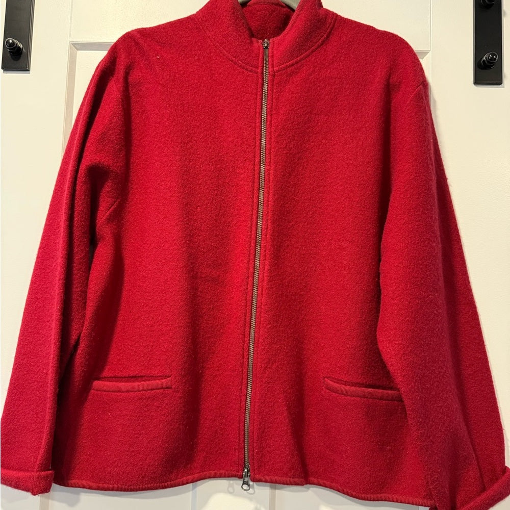 Vintage Woolrich Ruby Red Wool Zip-Up Jacket Ladies Size XL