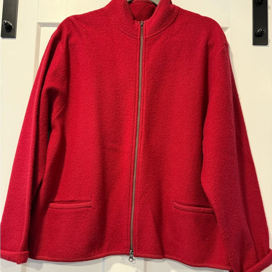 Vintage Woolrich Ruby Red Wool Zip-Up Jacket Ladies Size XL