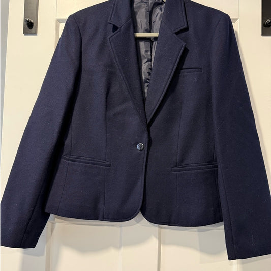 Vintage Cropped Navy Blue Ladies Wool Blazer Size 14