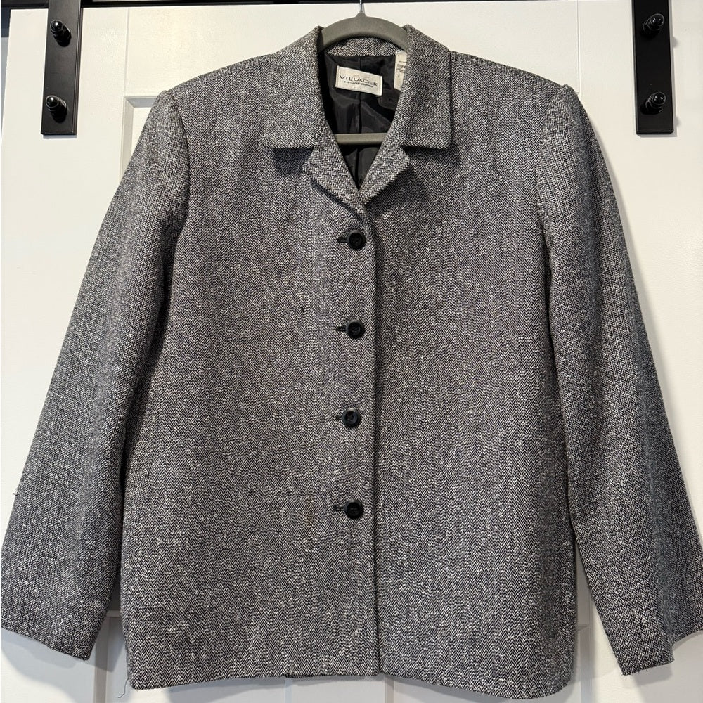 Vintage Villager Women's Black and White Herringbone Blazer Size 10