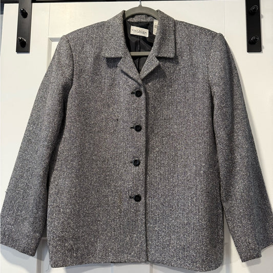 Vintage Villager Women's Black and White Herringbone Blazer Size 10