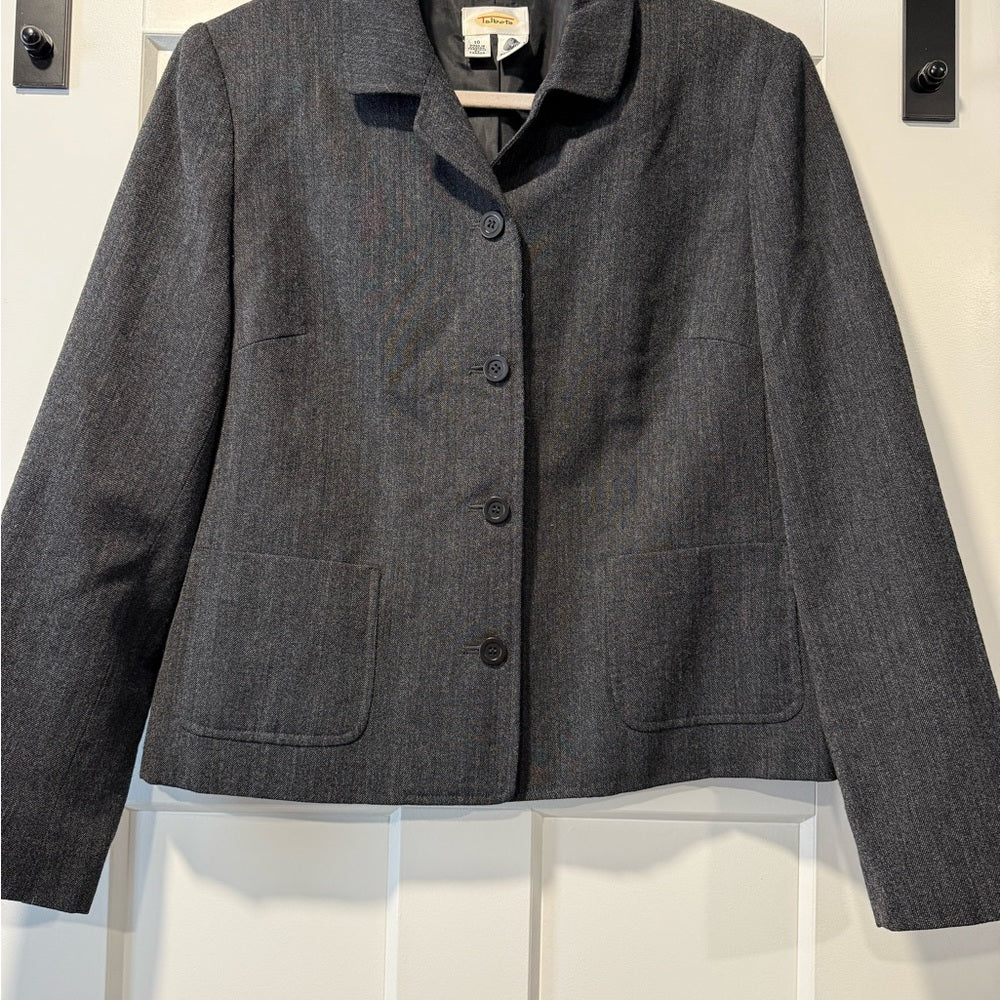 Talbots Classic Charcoal Gray Women's Wool Blazer Size 10