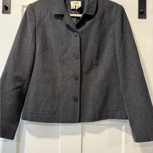Talbots Classic Charcoal Gray Women's Wool Blazer Size 10