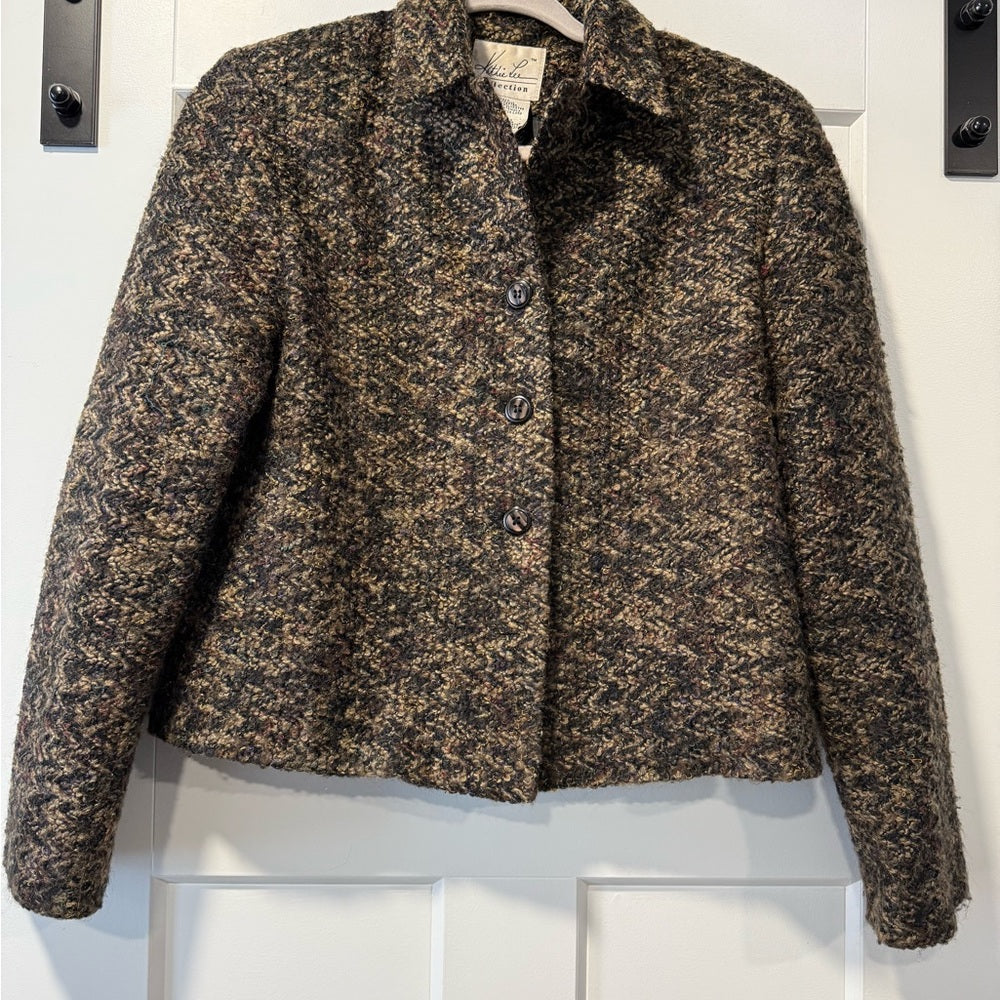 Vintage Kathie Lee Collection Black and Brown Tweed Blazer Ladies Size Small