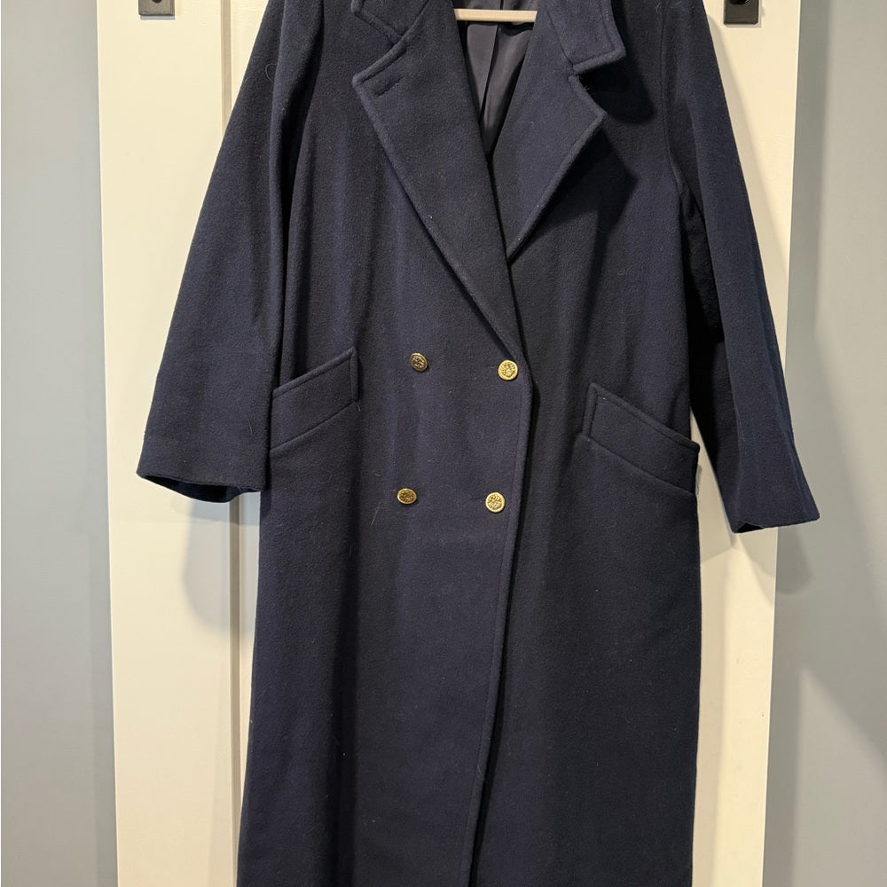 Vintage Navy Blue Double-Breasted Women's Wool Coat by Herman Kay Sz 14