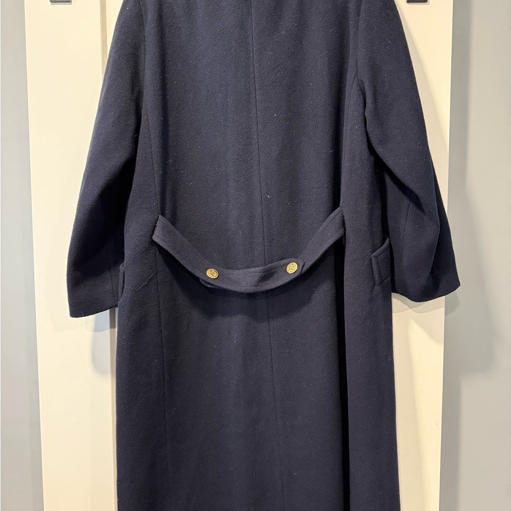 Vintage Navy Blue Double-Breasted Women's Wool Coat by Herman Kay Sz 14
