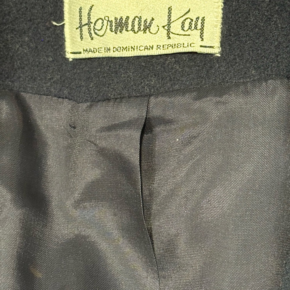 Vintage Navy Blue Double-Breasted Women's Wool Coat by Herman Kay Sz 14