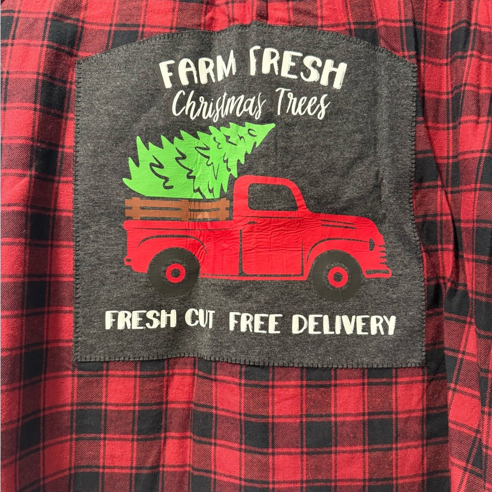 Red and Black Plaid Button-Up Christmas Tree Appliqué Back Shirt Women’s Sz 2X