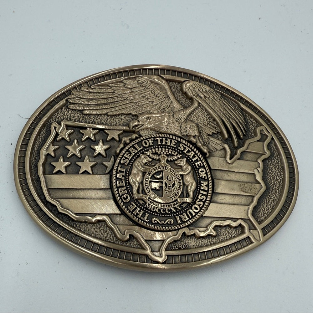 Vintage Bronze Oval Belt Buckle with Eagle and USA Map