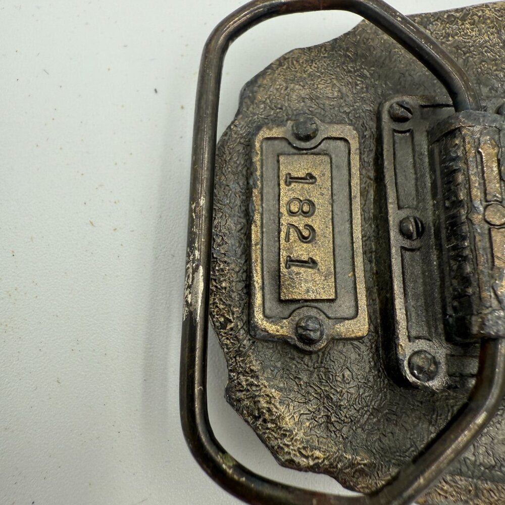 1986 Vintage Iowa Hawkeye State Brass Belt Buckle