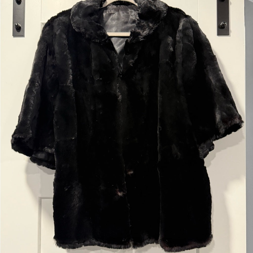 Vintage Elegant Black Faux Fur Capelet Ladies One Size