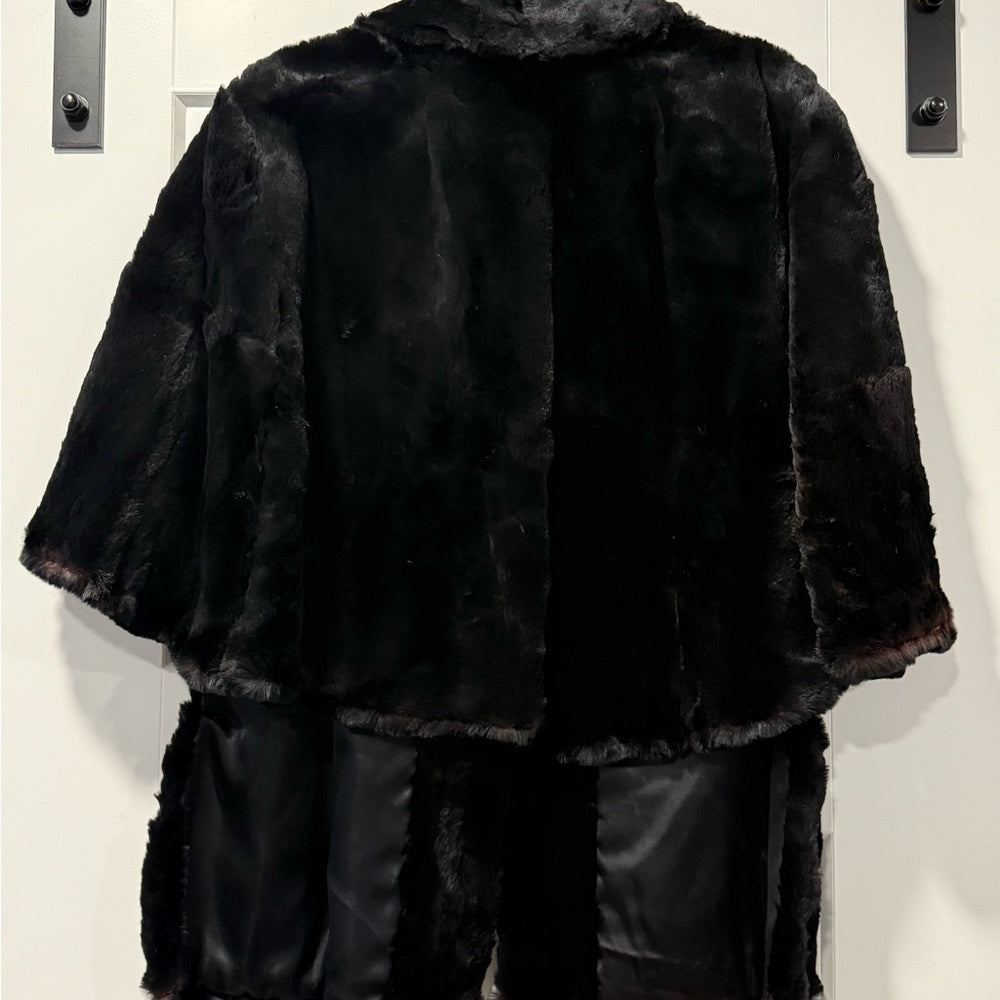 Vintage Elegant Black Faux Fur Capelet Ladies One Size