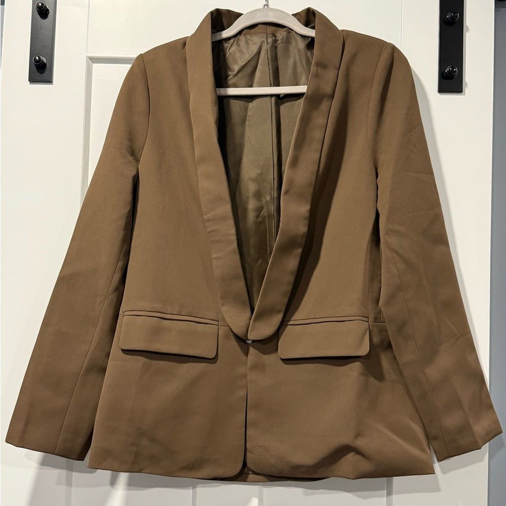 Classic Tan Ladies Single Button Blazer Size Large